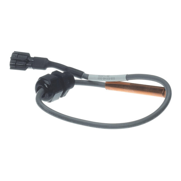 A cable with a black plastic connector on one end and a cylindrical copper probe on the other end.