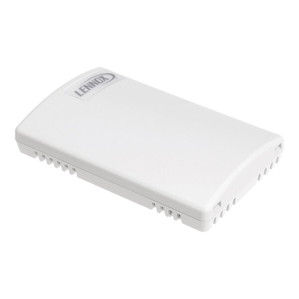 A white rectangular device with vent-like openings on the sides and a Lennox logo on the top surface.