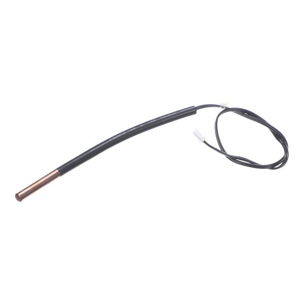 A black cable with a copper-colored cylindrical sensor at one end and a white connector at the other.