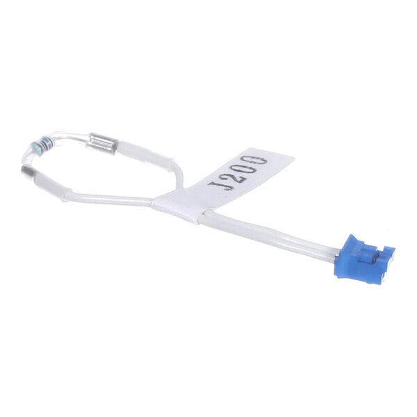 A short white wire with a blue connector on one end, a resistor, and a label marked 'J200' attached to it.