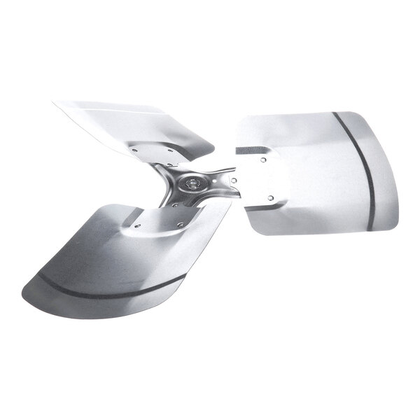 A four-blade metallic fan blade with a central mounting hub, shown against a white background.