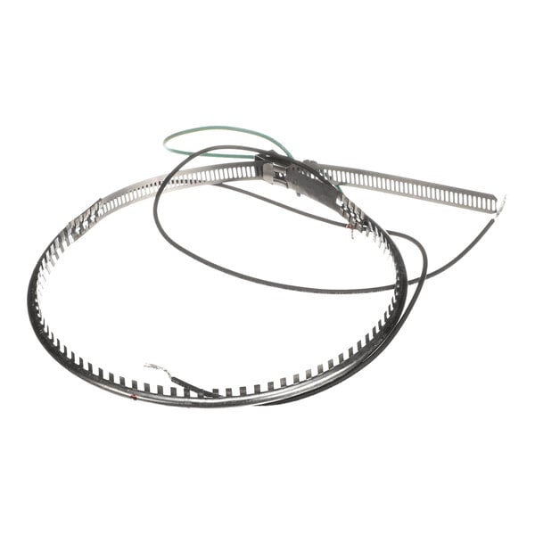 A circular metallic band with evenly spaced notches, attached wires, and a connector.