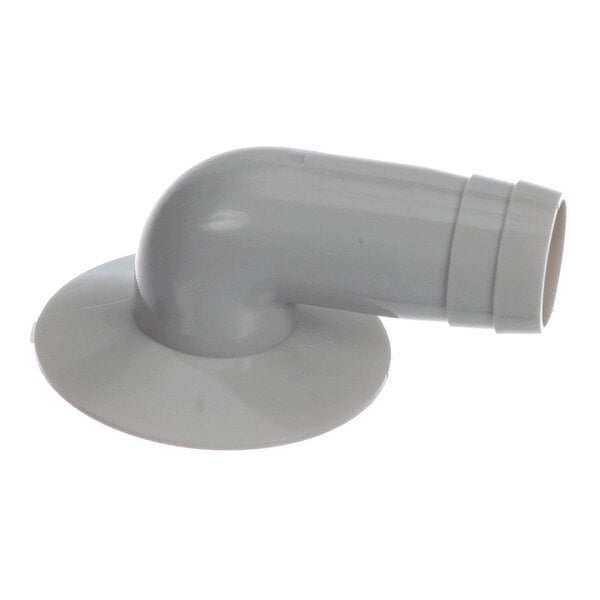 A gray plastic elbow-shaped pipe fitting with a flange at the base.