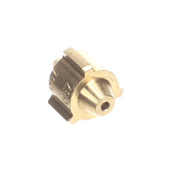 A small, cylindrical brass component with a central hole and grooved sides.