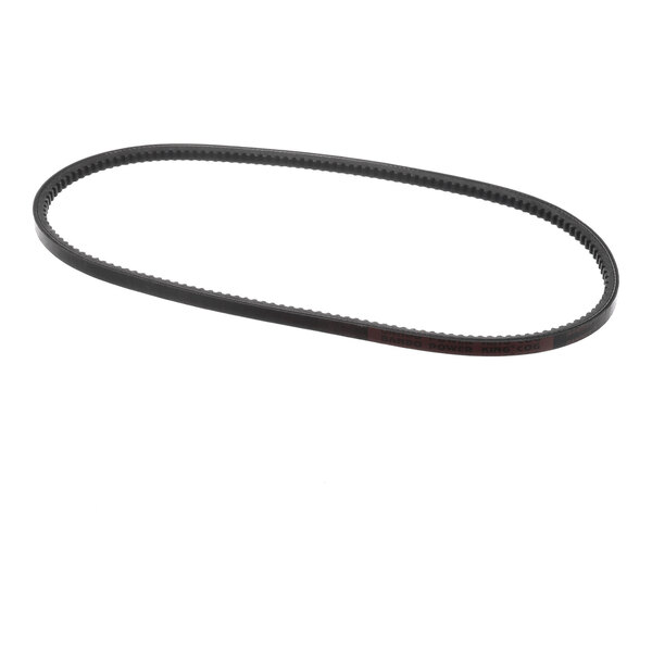 A black, oval-shaped cogged belt with a toothed inner surface, shown against a white background.