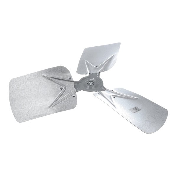 A three-blade metallic fan with a central mounting hub, shown against a white background.