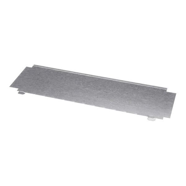 A rectangular metallic panel with small tabs on the edges, likely used as a cover or door for a filter compartment.