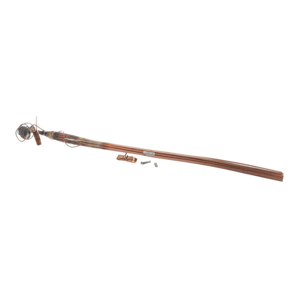A long copper tube assembly with a coiled end and small metal components, likely part of a refrigeration or HVAC system.