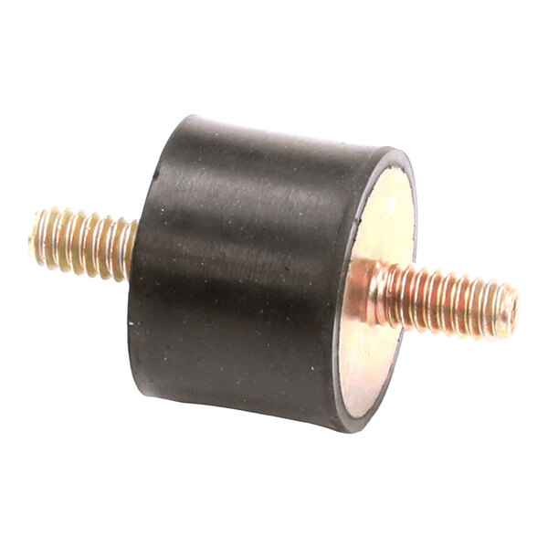 A cylindrical black rubber component with threaded metal studs protruding from both ends.