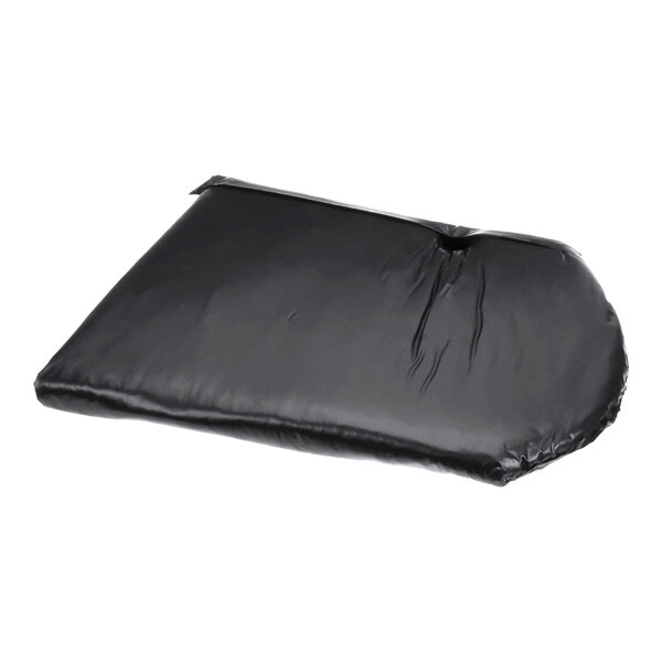 A black, rectangular, padded object with a slightly shiny surface and some visible creases.