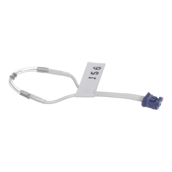 A small electronic adapter with a white wire loop, a blue connector, and a white label marked 'J56.'