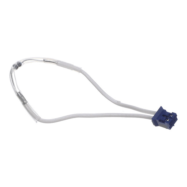 A white wire with a blue plastic connector on one end and a looped section on the other end.