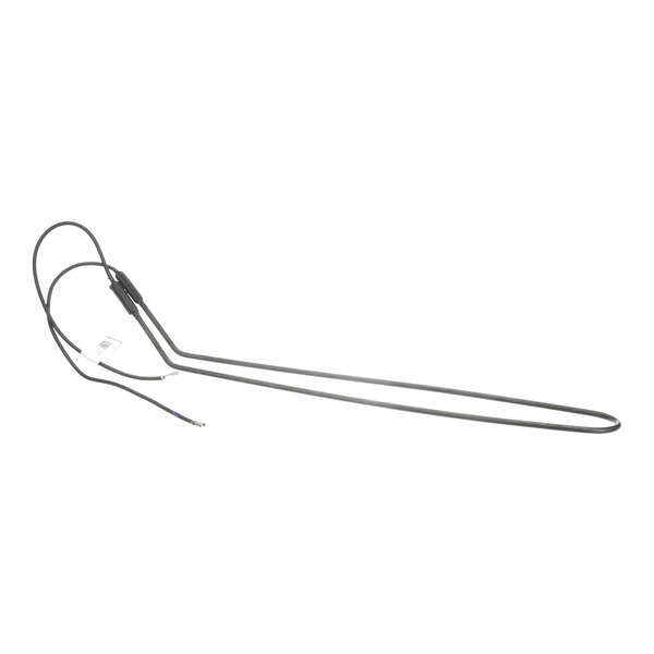 A long, bent metal rod with attached wires, likely an electrical heating element.
