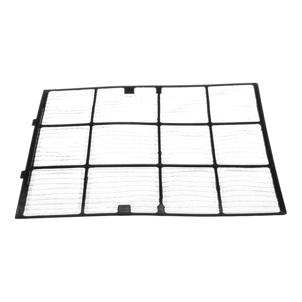 A rectangular mesh filter with a black frame divided into multiple sections.