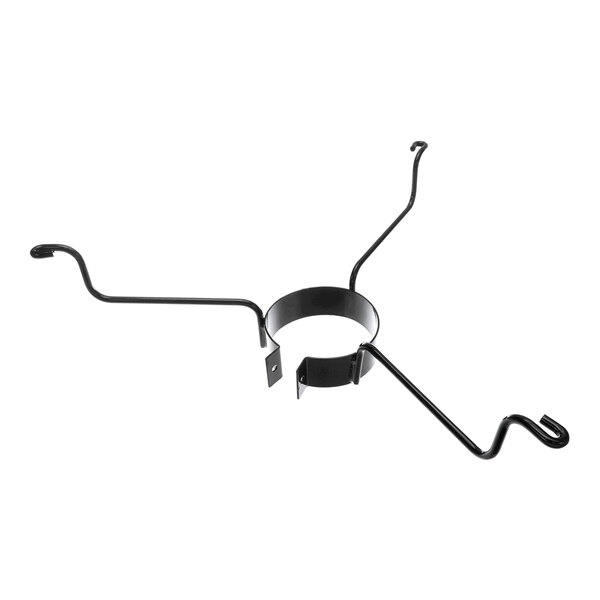 A black metal bracket with a central circular clamp and three outward-extending, bent arms.