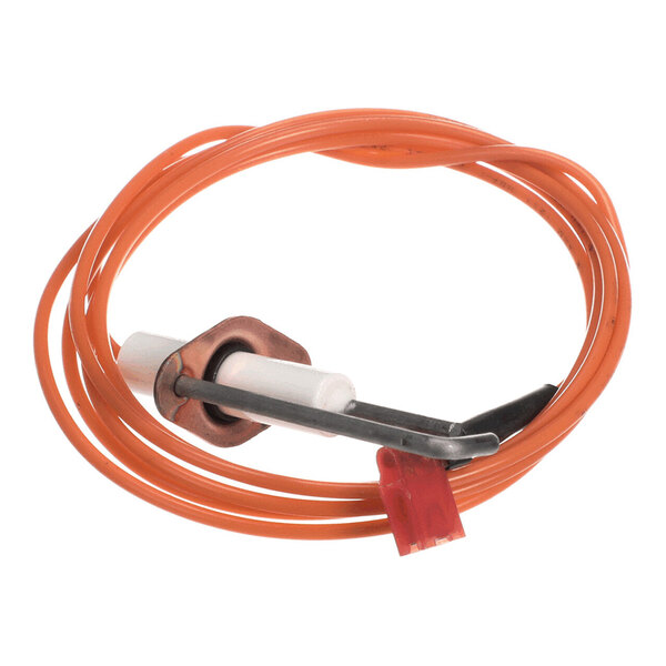 An orange wire with a ceramic and metal igniter component attached.