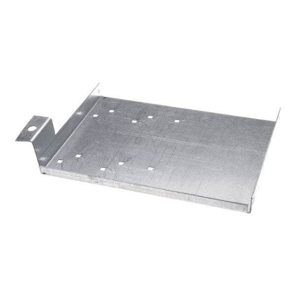A rectangular metal bracket with several square holes and an angled flange on one side.