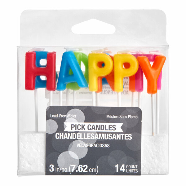 Creative Converting 14-Count 3" Assorted Bright Color "Happy Birthday!" Candle Pick Set - 12/Case