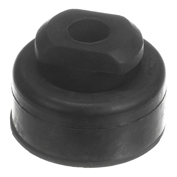 A black, cylindrical rubber-like component with a central hole and a raised, hexagonal section on top.