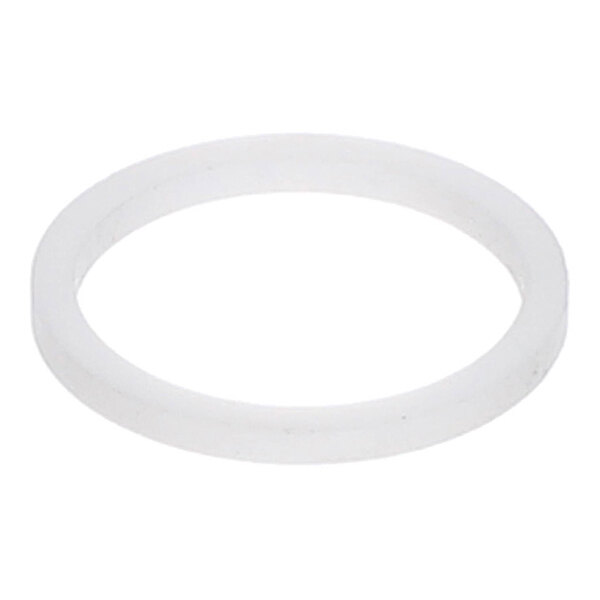 A translucent, circular ring-shaped gasket or seal.