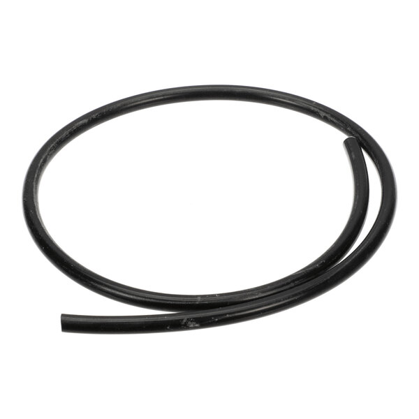 A coiled black rubber or plastic tube with both ends visible.