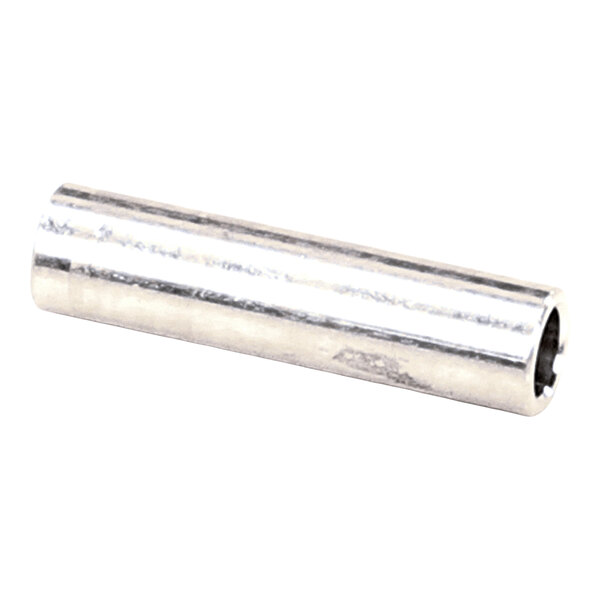 A cylindrical metallic spacer with a hollow center and shiny surface.