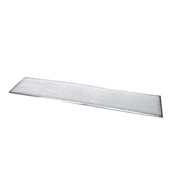A rectangular, flat, metallic mesh filter with a thin frame, shown against a white background.