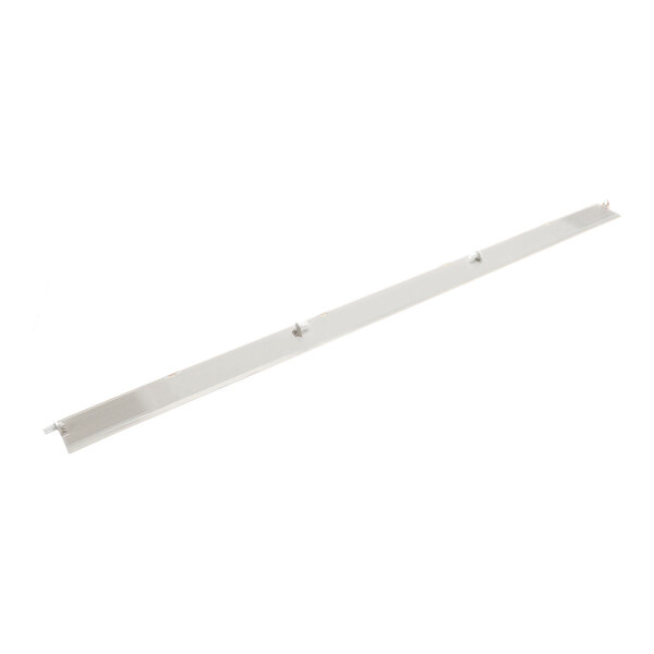 A long, narrow metallic or plastic strip with a smooth surface and small protrusions along its length, photographed on a white background.