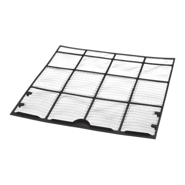 A rectangular mesh filter with a black grid frame, divided into multiple square sections.