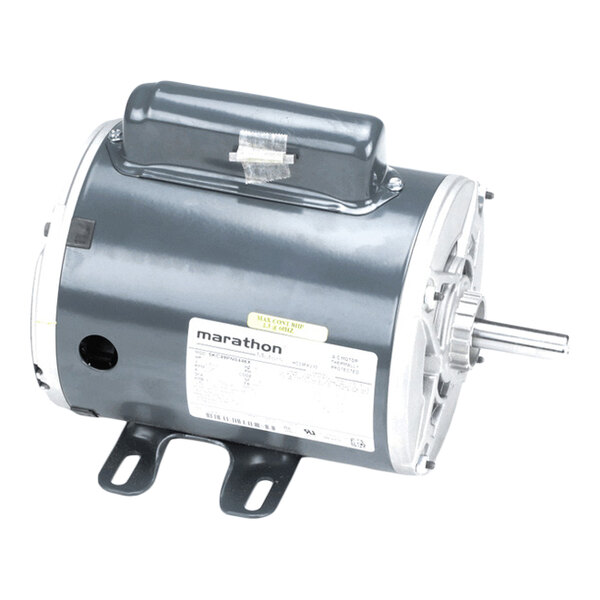 A cylindrical electric motor with a metallic finish, mounting brackets, and a protruding shaft.