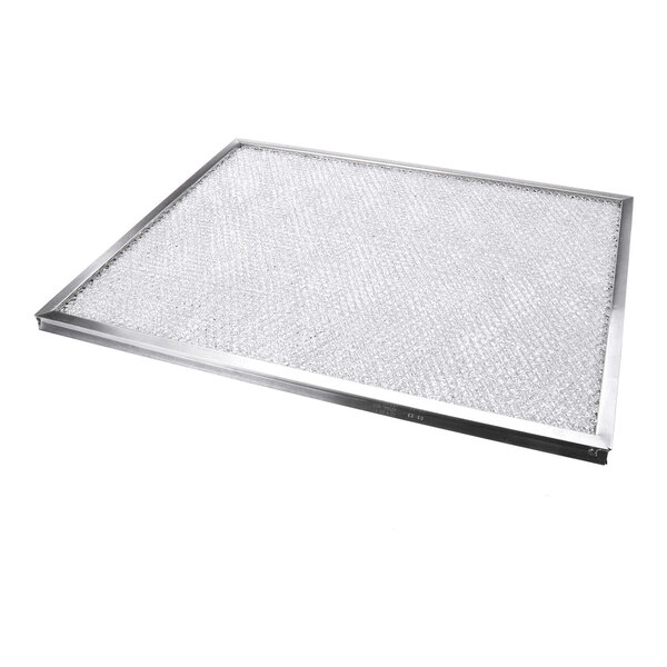 A rectangular metal mesh filter with a silver frame, shown lying flat on a white background.