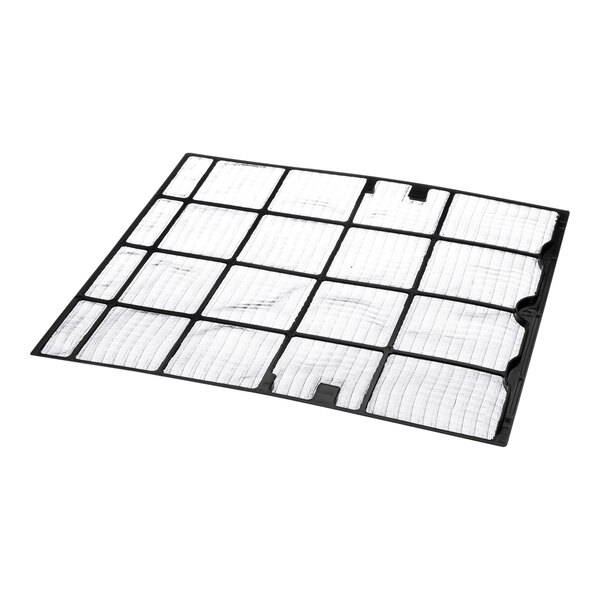 A rectangular, grid-patterned washable filter with a black frame and white mesh sections.