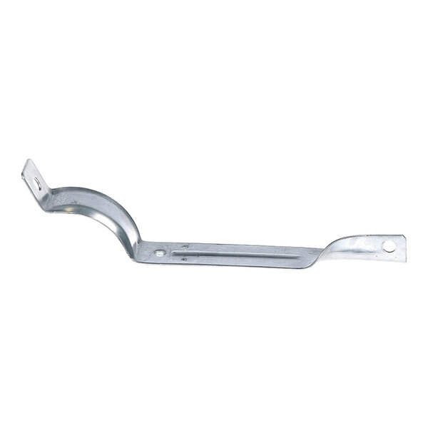 A metal support bracket with a curved section and mounting holes at each end.