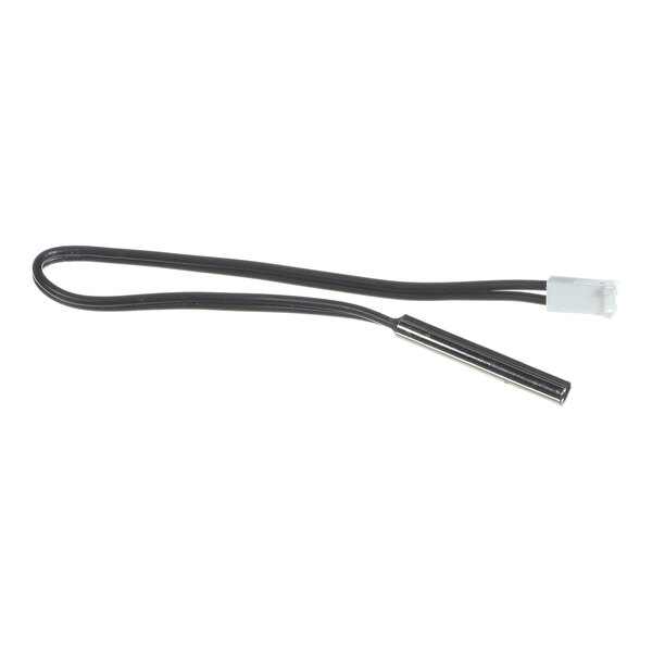 A black wire with a cylindrical metal sensor on one end and a white plastic connector on the other end.