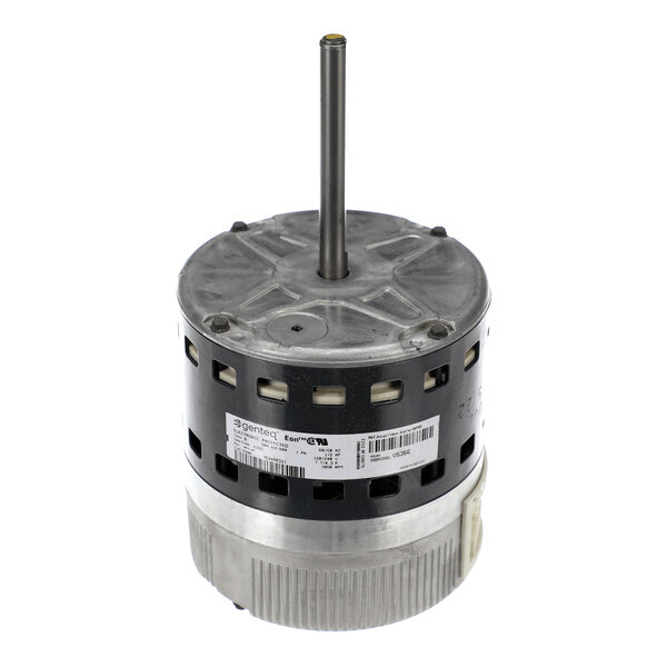 A cylindrical electric motor with a central shaft extending vertically from the top.