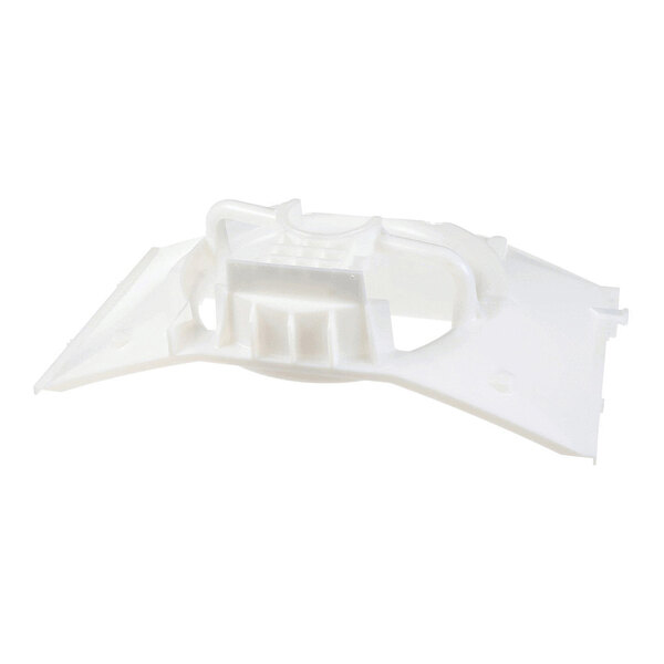 A white, irregularly shaped plastic component with various ridges and cutouts, photographed against a plain background.