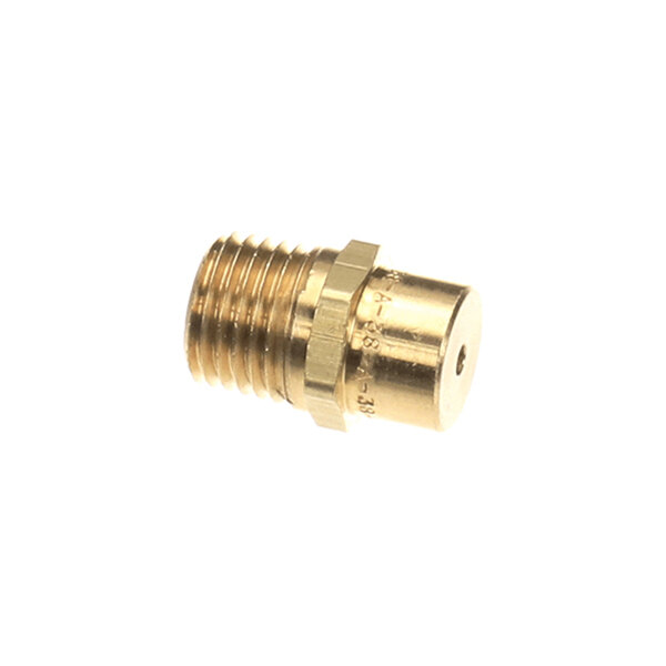 A small brass threaded fitting with a hexagonal section and a small central hole, likely used for gas or fluid flow control.