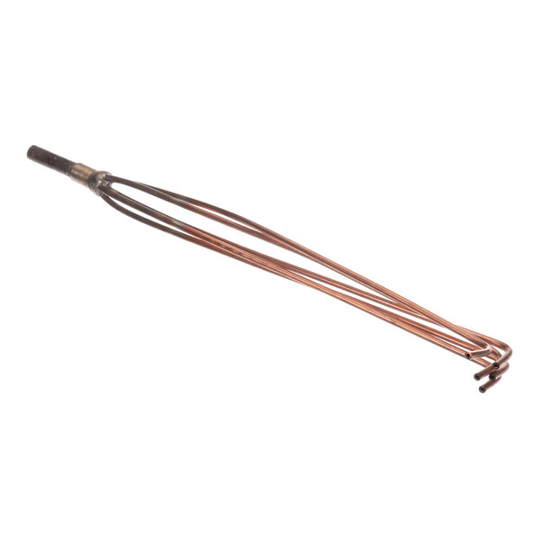 A metal component with several copper tubes extending from a central fitting, fanning out and curving at the ends.