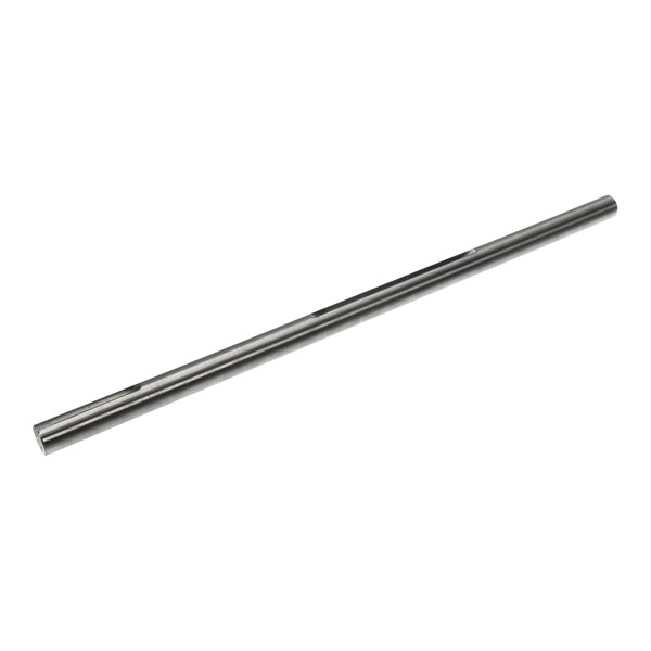 A long, cylindrical metal rod with a smooth, shiny surface and a few small holes along its length.
