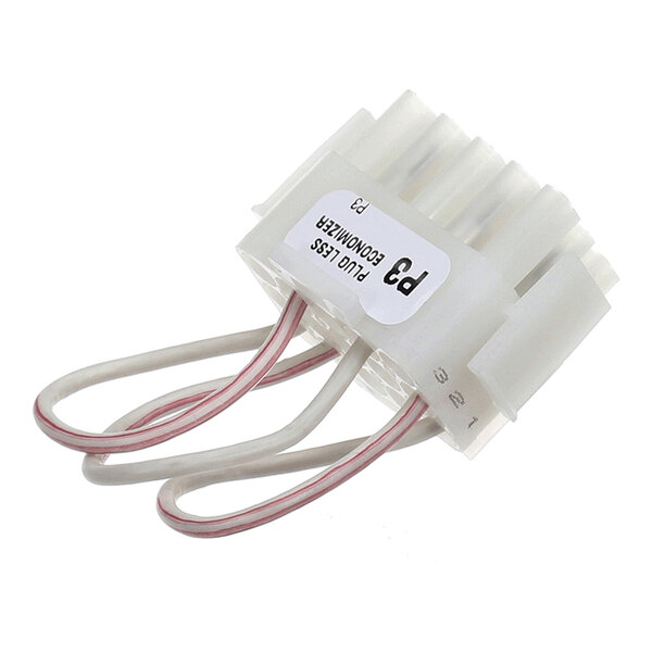 A white plastic electrical connector with several attached wires and a label marked 'P3' on its side.