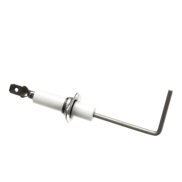 A metal rod with a ceramic insulator and a right-angle bend, likely a flame sensor component.