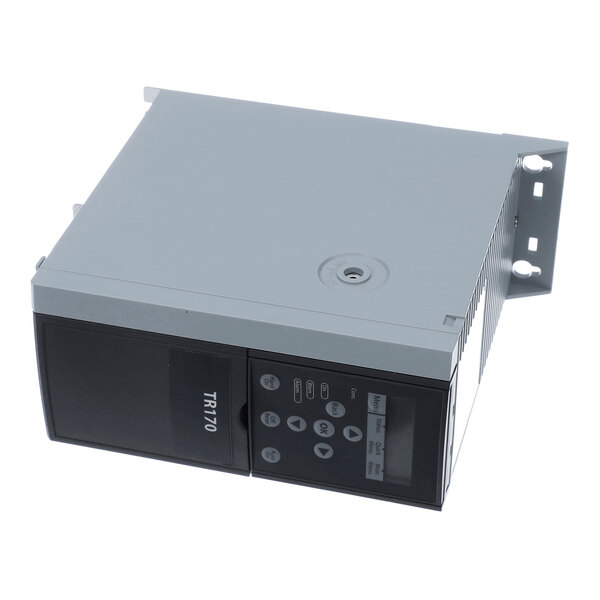 A rectangular electronic device with a display screen, control buttons, and a labeled section reading 'TR170,' housed in a gray casing with mounting brackets.