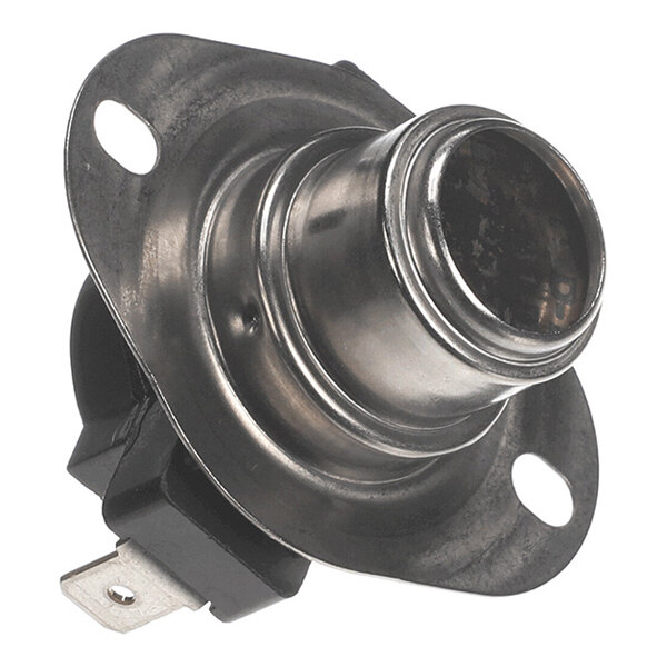 A metallic component with a circular base, two mounting holes, and an electrical terminal, likely a type of limit switch or sensor.