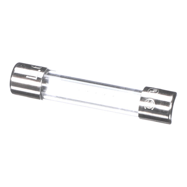 A cylindrical glass fuse with metal caps on both ends.