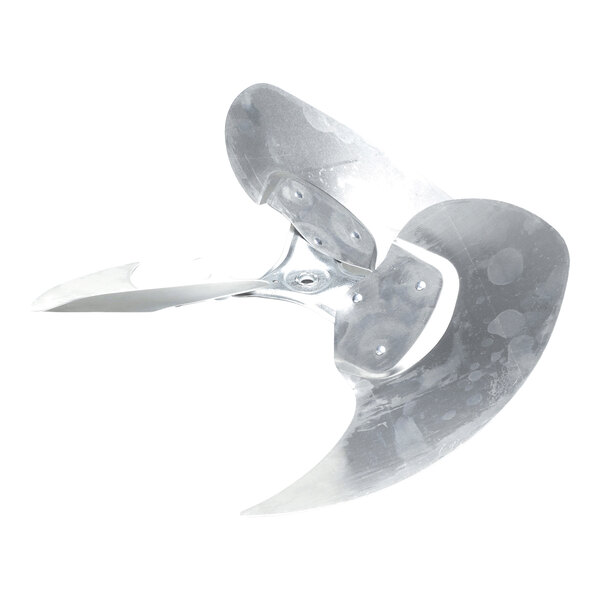 A metallic, three-blade propeller with a central mounting hole and curved blades.