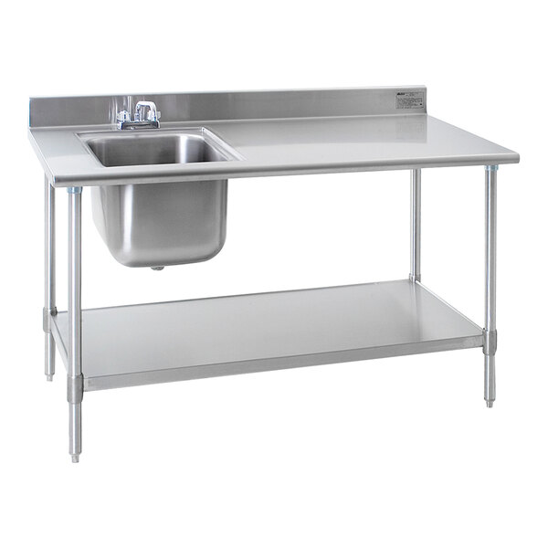 Eagle Group T3060SEB-BS-E23 30" x 60" Stainless Steel Deluxe Work Table with Sink - Sink on Left