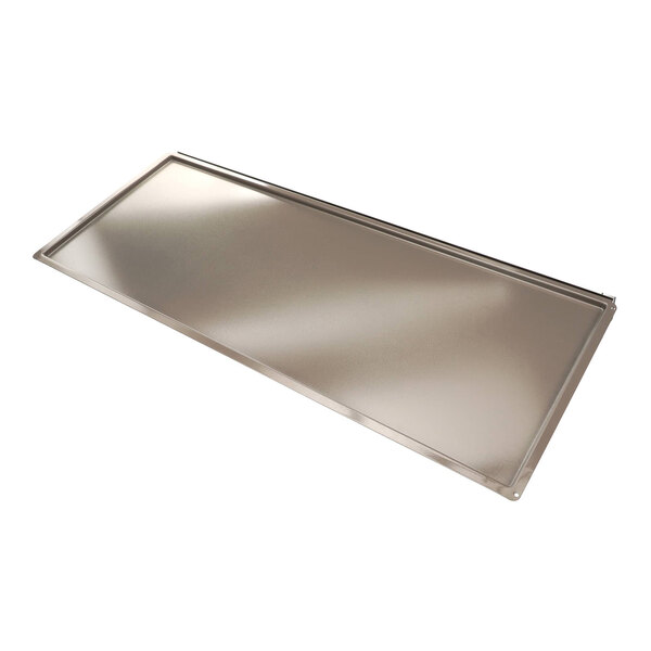 A rectangular metallic panel with slightly raised edges, likely used as a cover or access door.