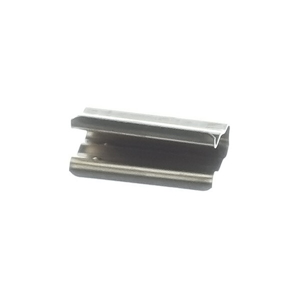 A small, metallic, rectangular component with a grooved and slightly curved shape, photographed against a white background.