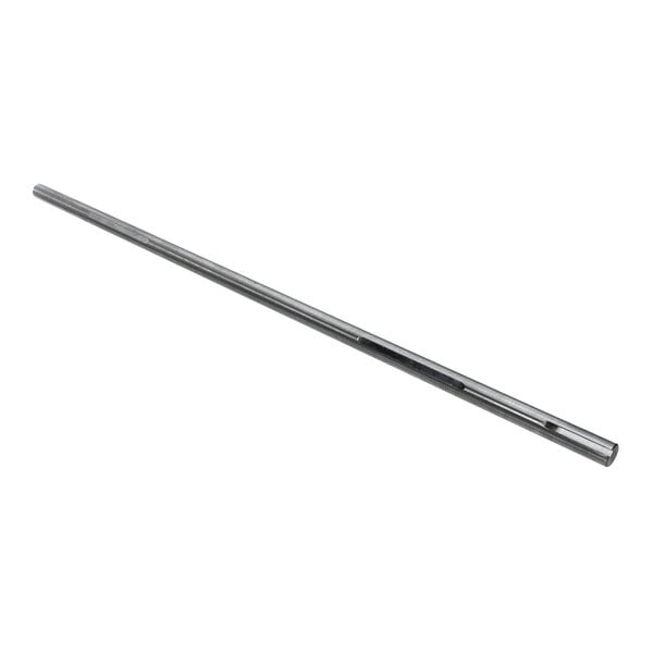 A long, cylindrical metal rod with a smooth, shiny surface and a few small holes along its length.