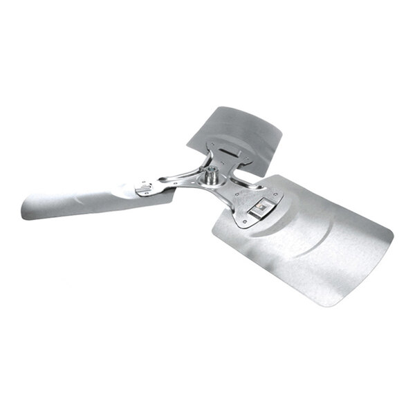 A three-blade metallic fan with a central mounting hub and slightly curved blades.